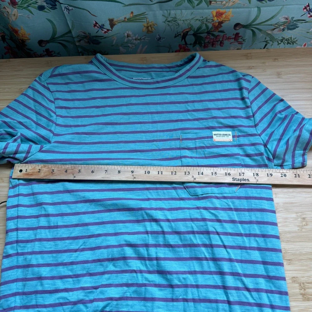 Nautica Jeans Co Mens Striped Crewneck T-Shirt Dusty Turquoise Purple K45510 S